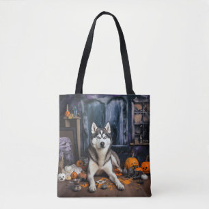 Siberian Husky Pumpkins Halloween Scary Tote Bag