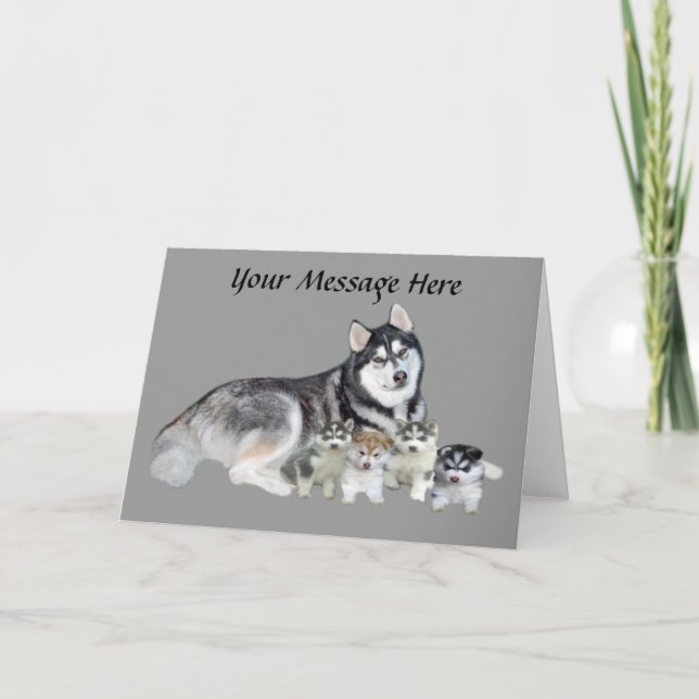 Siberian Husky & Puppies Greeting Card (Front)