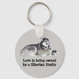 Siberian Husky & Puppies Keychain