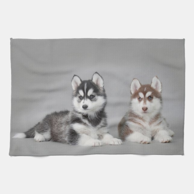 Siberian husky puppies tea towel (Horizontal)