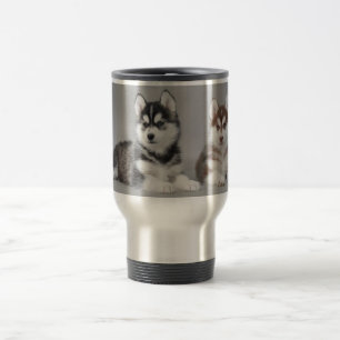 Siberian husky puppies travel mug