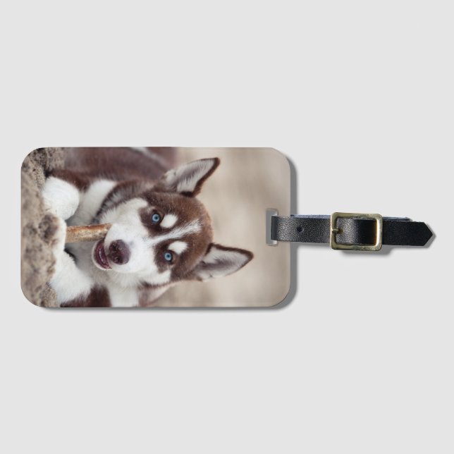 Siberian Husky Puppy at the Beach Luggage Tag (Front Horizontal)