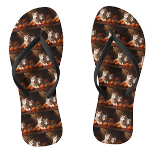 Siberian Husky Puppy Autumn Delight Pumpkin  Flip Flops