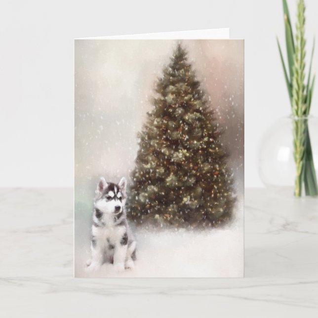 Siberian Husky Puppy Christmas Card (Front)