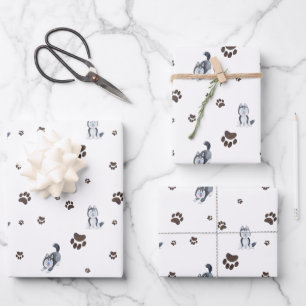 Siberian Husky Puppy Dog Pet Paw Prints Tracks Wrapping Paper Sheet