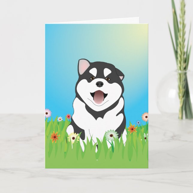 Siberian Husky Puppy Easter Card (Front)