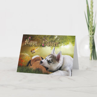Siberian Husky Puppy Easter Card