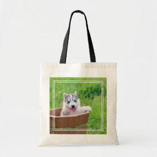 Siberian Husky Puppy in a Pot Tote Bag