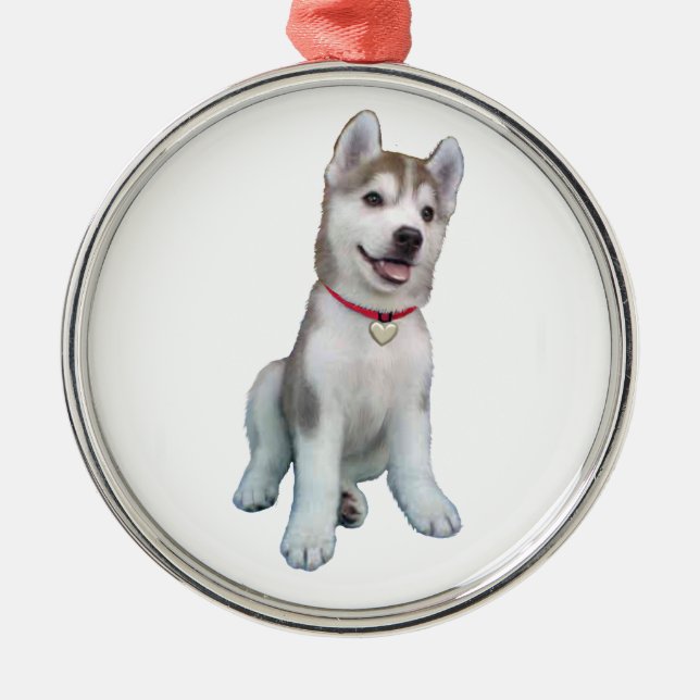 Siberian Husky Puppy Metal Tree Decoration (Front)