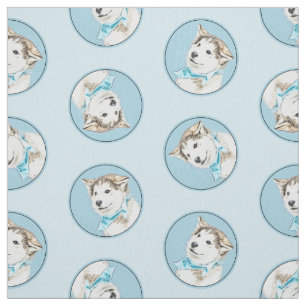 Siberian Husky Puppy Painting Copper Red Dog Art Fabric