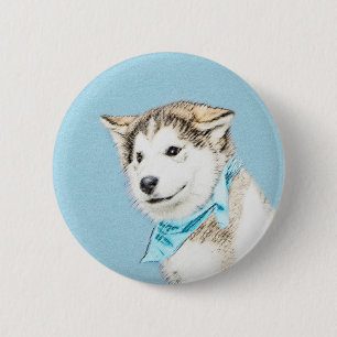 Siberian Husky Puppy Painting - Original Dog Art 6 Cm Round Badge