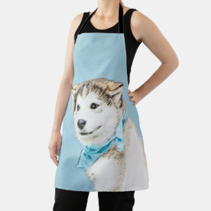 Siberian Husky Puppy Painting - Original Dog Art Apron