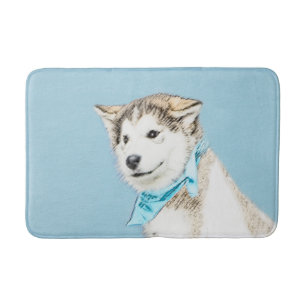 Siberian Husky Puppy Painting - Original Dog Art Bath Mat