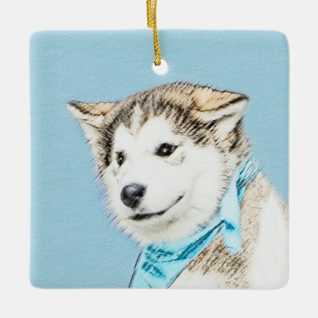 Siberian Husky Puppy Painting - Original Dog Art Ceramic Ornament (Front)