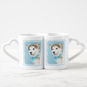 Siberian Husky Puppy Painting - Original Dog Art Coffee Mug Set