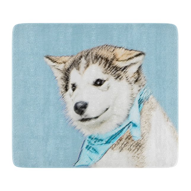 Siberian Husky Puppy Painting - Original Dog Art Cutting Board (Front)