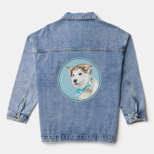 Siberian Husky Puppy Painting - Original Dog Art Denim Jacket
