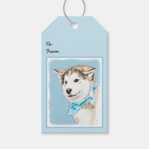 Siberian Husky Puppy Painting - Original Dog Art Gift Tags