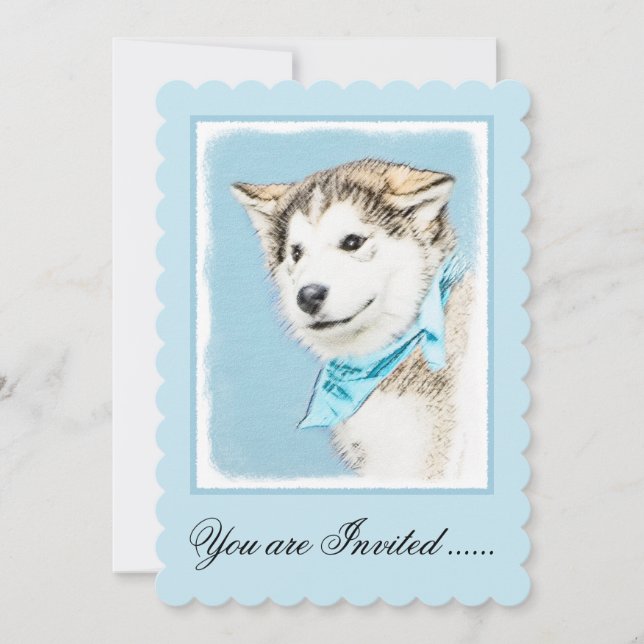 Siberian Husky Puppy Painting - Original Dog Art Invitation (Front)