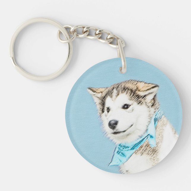 Siberian Husky Puppy Painting - Original Dog Art Key Ring (Front)