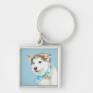 Siberian Husky Puppy Painting - Original Dog Art Key Ring