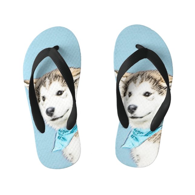 Siberian Husky Puppy Painting - Original Dog Art Kid's Flip Flops (Footbed)