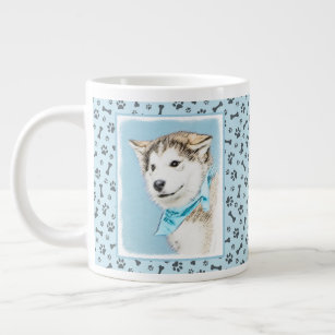 Siberian Husky Puppy Painting - Original Dog Art Large Coffee Mug