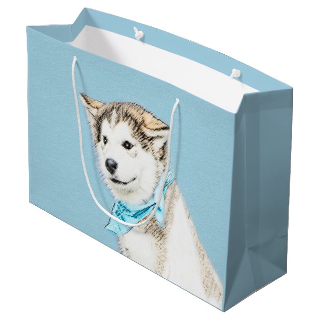 Siberian Husky Puppy Painting - Original Dog Art Large Gift Bag (Back Angled)
