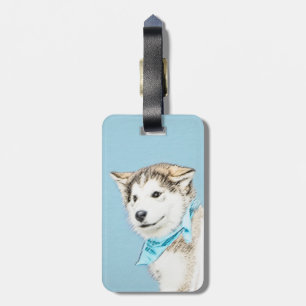 Siberian Husky Puppy Painting - Original Dog Art Luggage Tag