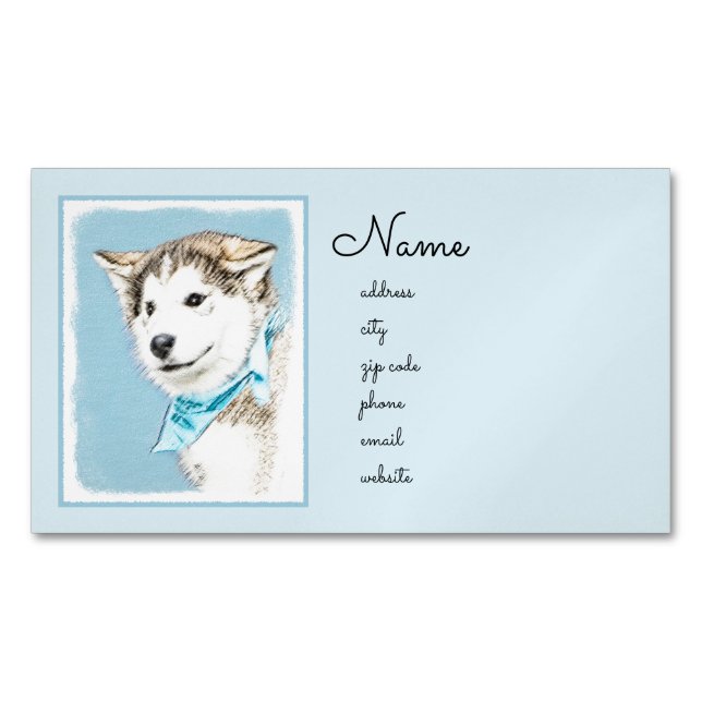 Siberian Husky Puppy Painting - Original Dog Art Magnetic Business Card (Front)