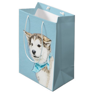 Siberian Husky Puppy Painting - Original Dog Art Medium Gift Bag