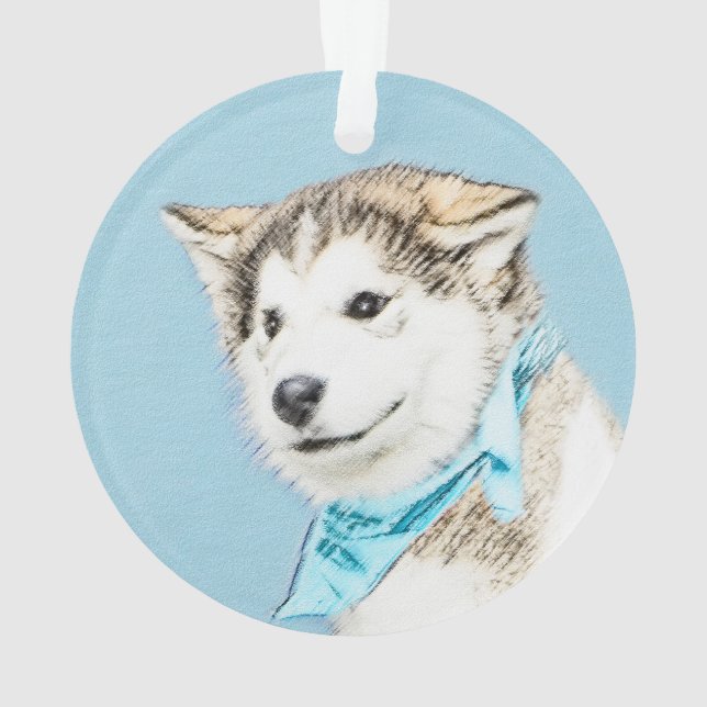 Siberian Husky Puppy Painting - Original Dog Art Ornament (Back)