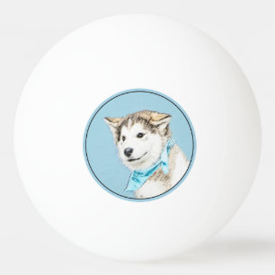 Siberian Husky Puppy Painting - Original Dog Art Ping Pong Ball
