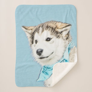 Siberian Husky Puppy Painting - Original Dog Art Sherpa Blanket