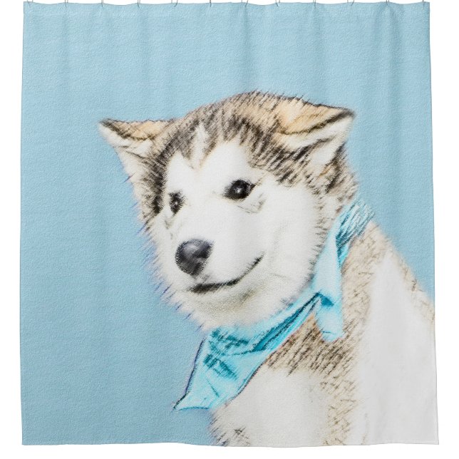 Siberian Husky Puppy Painting - Original Dog Art Shower Curtain (Front)
