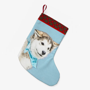 Siberian Husky Puppy Painting - Original Dog Art Small Christmas Stocking