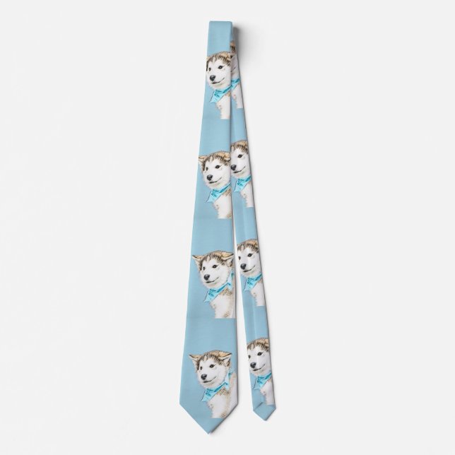 Siberian Husky Puppy Painting - Original Dog Art Tie (Front)