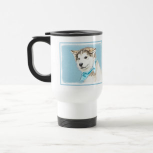 Siberian Husky Puppy Painting - Original Dog Art Travel Mug