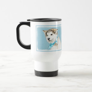 Siberian Husky Puppy Painting - Original Dog Art Travel Mug