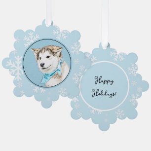 Siberian Husky Puppy Painting - Original Dog Art Tree Decoration Card
