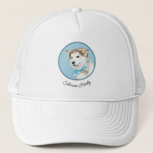 Siberian Husky Puppy Painting - Original Dog Art Trucker Hat