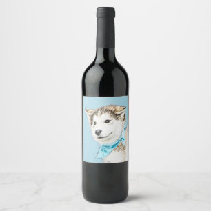 Siberian Husky Puppy Painting - Original Dog Art Wine Label