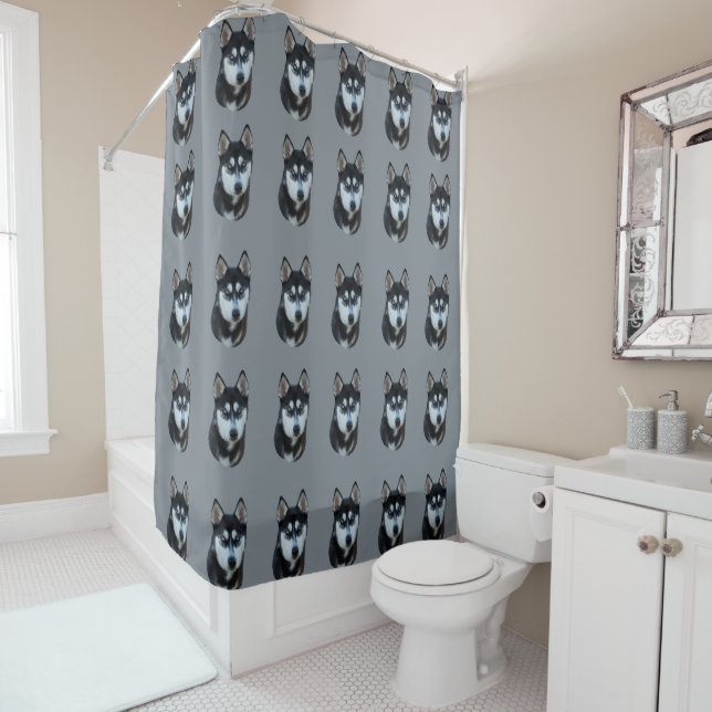 Siberian Husky puppy portrait Shower Curtain (In Situ)