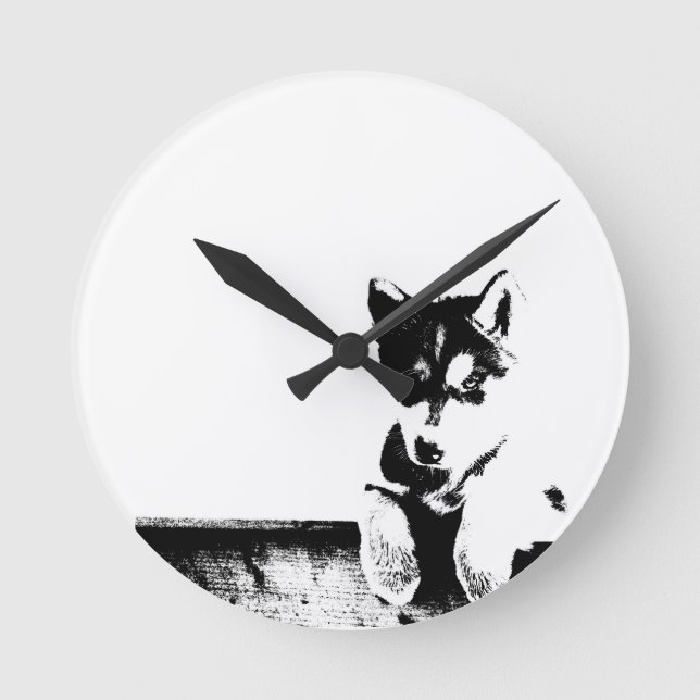 Siberian Husky Puppy Round Clock (Front)