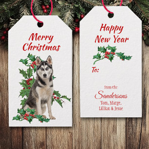 Siberian Husky Red Berry Holly Christmas Gift Tags