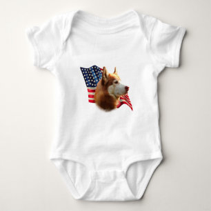 Siberian Husky (red) Flag Baby Bodysuit