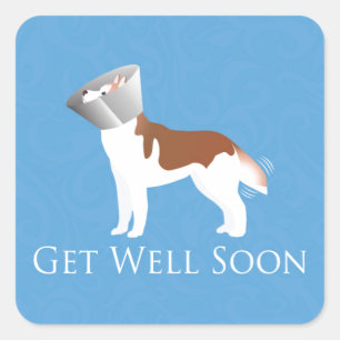 Siberian Husky - Red - Get Well Soon Design Square Sticker