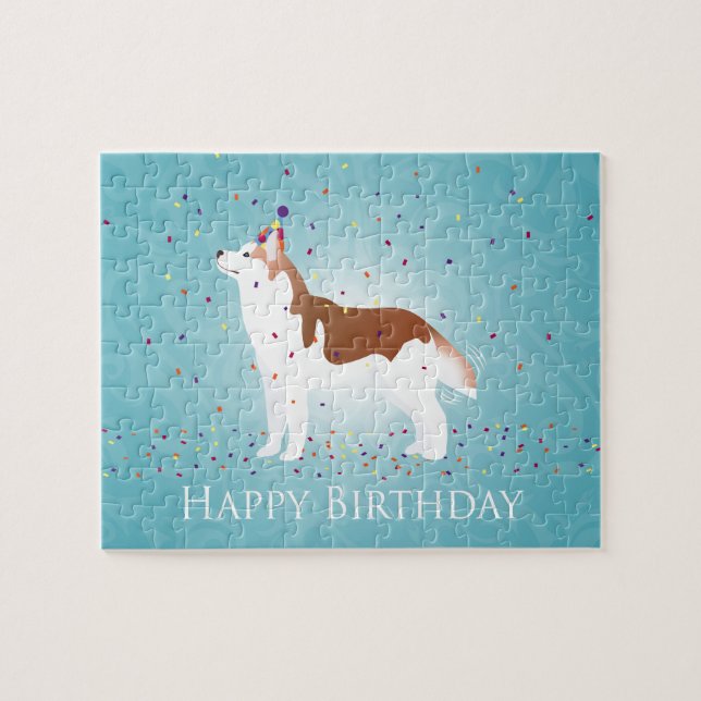 Siberian Husky - Red - Happy Birthday Design Jigsaw Puzzle (Horizontal)