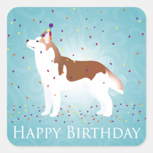 Siberian Husky - Red - Happy Birthday Design Square Sticker
