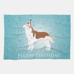 Siberian Husky - Red - Happy Birthday Design Tea Towel
